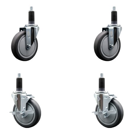 Service Caster 5'' Thermoplastic Rubber Wheel Swivel 1-1/8'' Expanding Stem Caster Set 2 Brakes, 4PK SCC-EX20S514-TPRB-2-TLB-2-118
